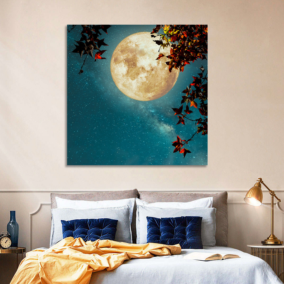 Autumn Moon with Milky Way Wall Art in a room, square