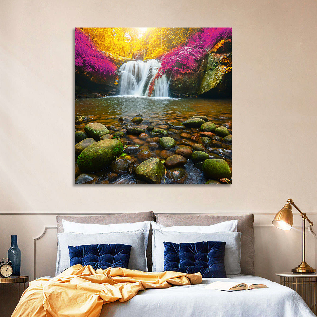 Phu Soi Dao Waterfall at Dusk Wall Art in a room, square