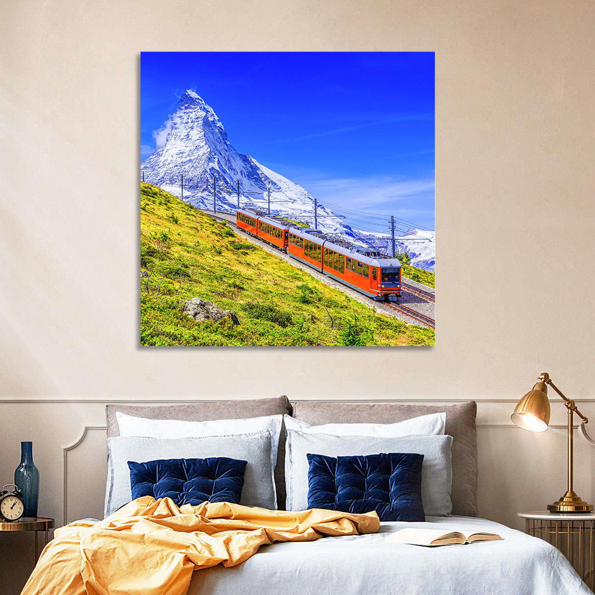 Gornergrat Train and Matterhorn Wall Art in a room, square