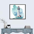 Red Roof Lighthouse Watercolor Wall Art