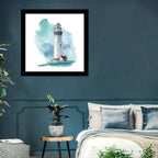 Red Roof Lighthouse Watercolor Wall Art