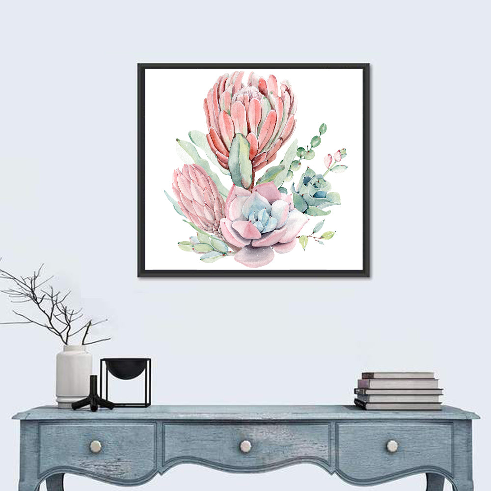 Pink Protea Succulent Bouquet Wall Art