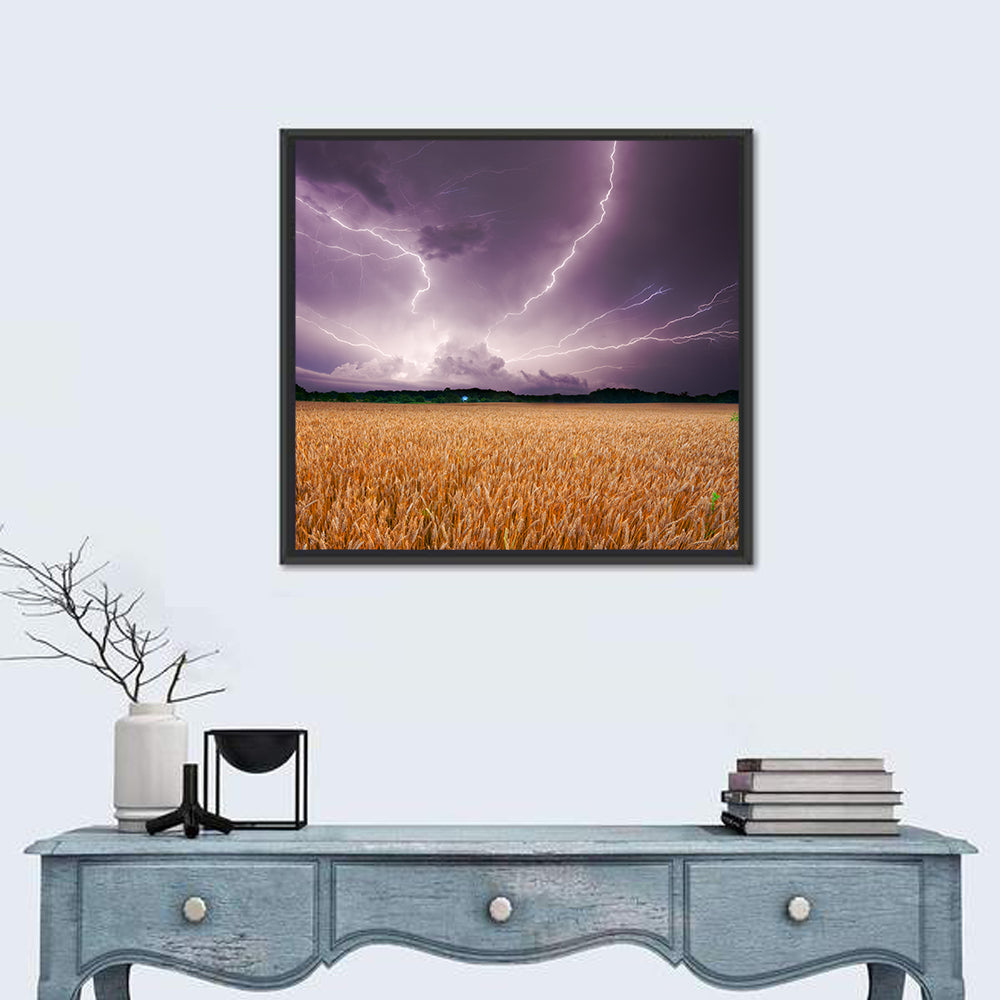 Lightning Over Wheat Field Wall Art in a room, square