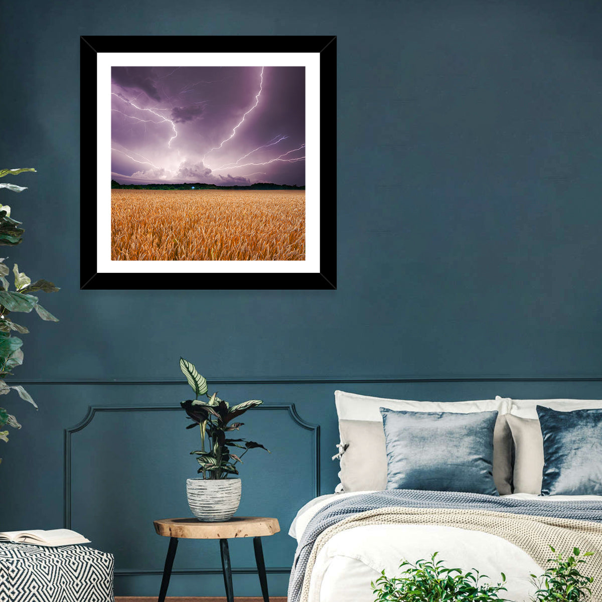 Lightning Over Wheat Field Wall Art in a room, square