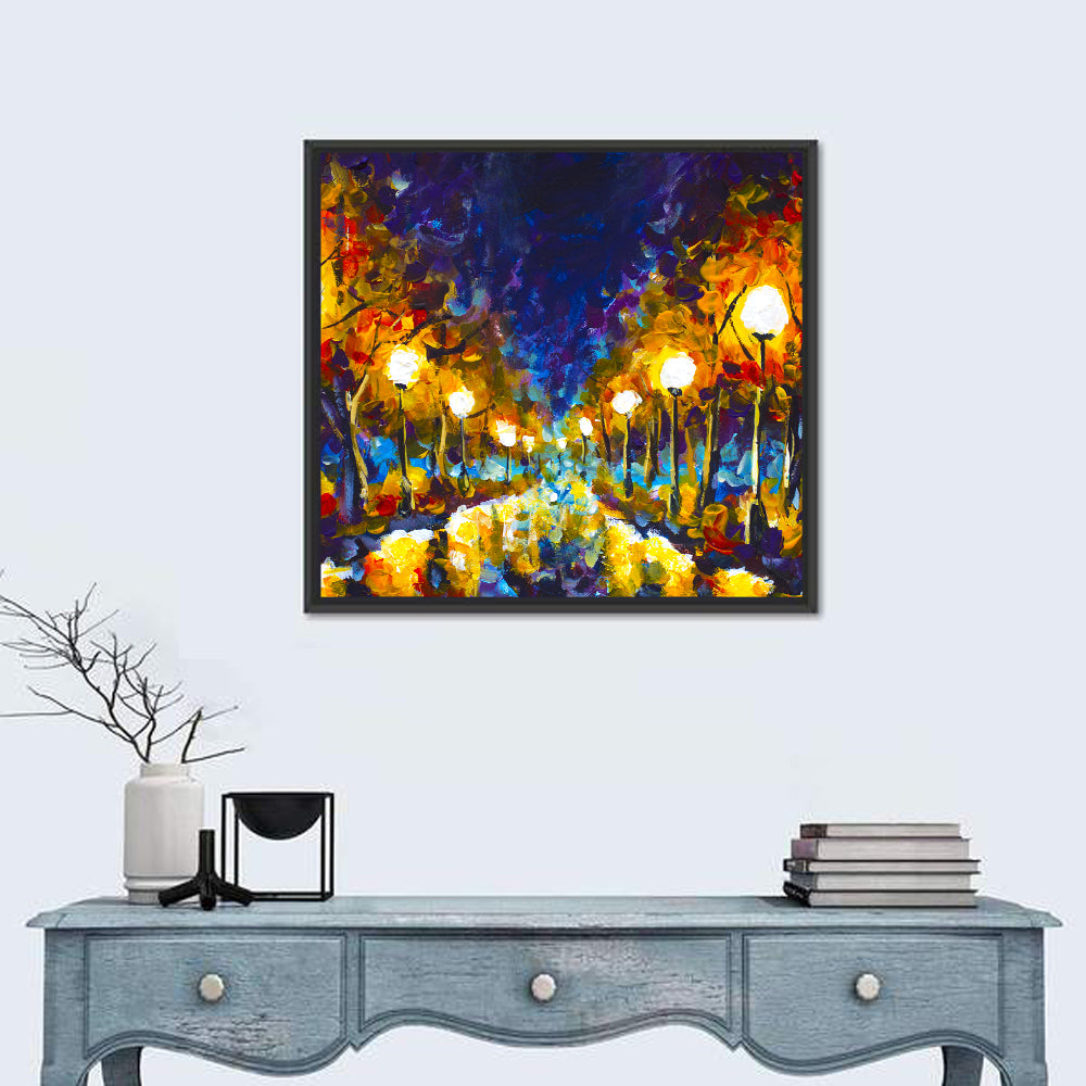 Autumn Evening Park Path Wall Art in a room, square