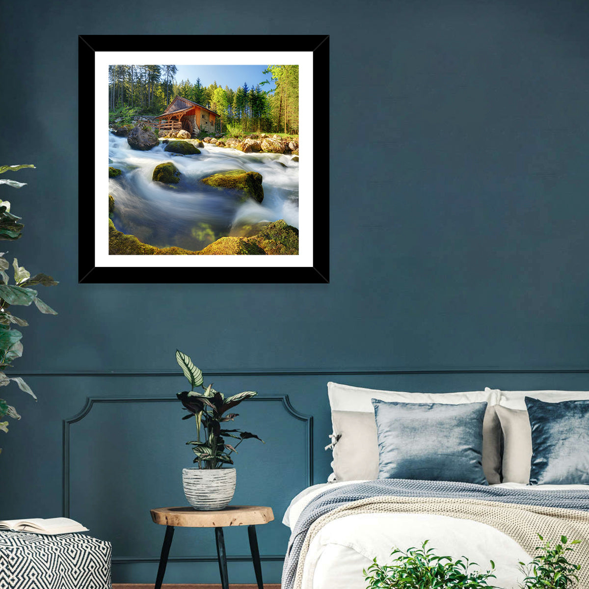Salzburg Stream with Watermill Wall Art in a room, square