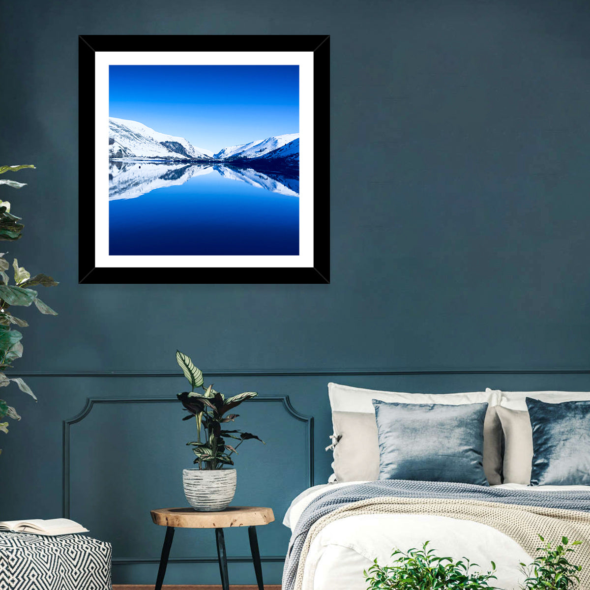 Tal Y Llyn Winter Reflection Wall Art in a room, square