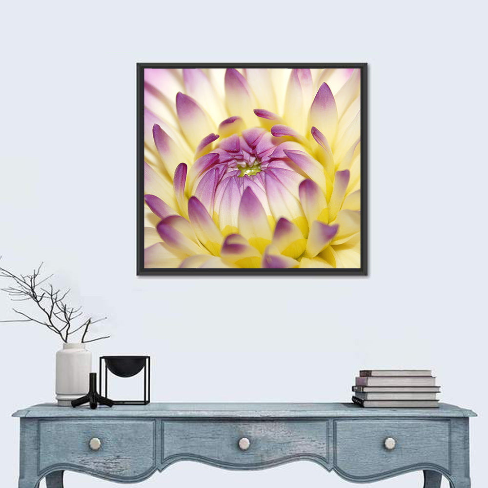 Dahlia Macro Portrait Wall Art in a room, square
