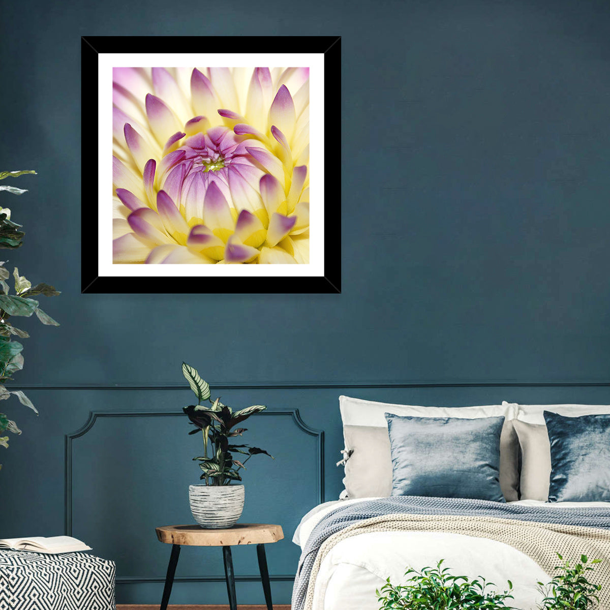Dahlia Macro Portrait Wall Art in a room, square