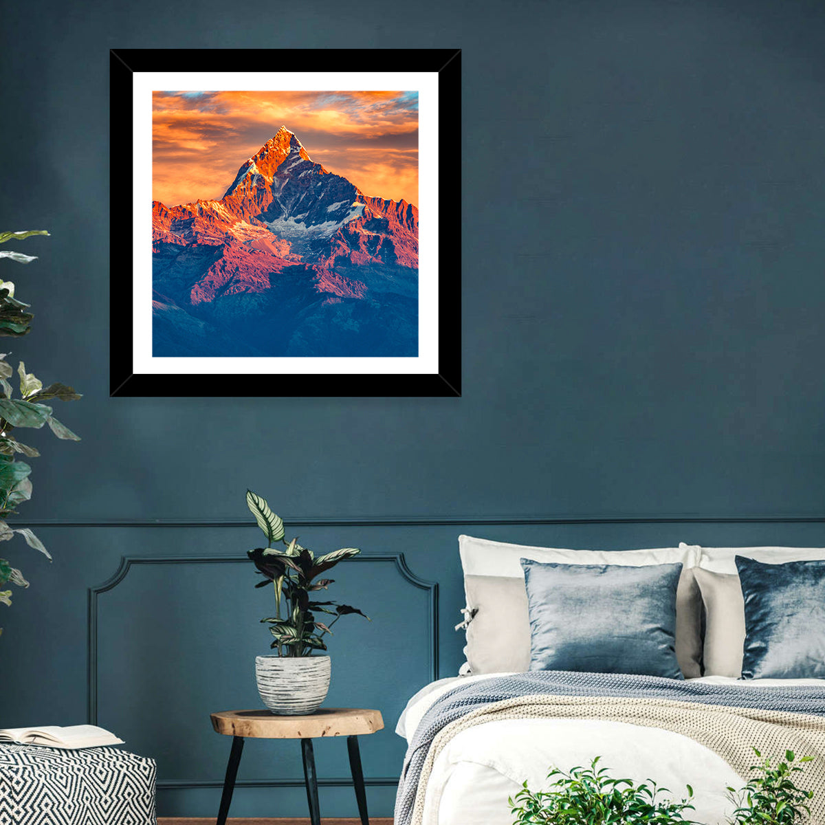 Machhapuchhre Sunrise Over Pokhara Wall Art in a room, square