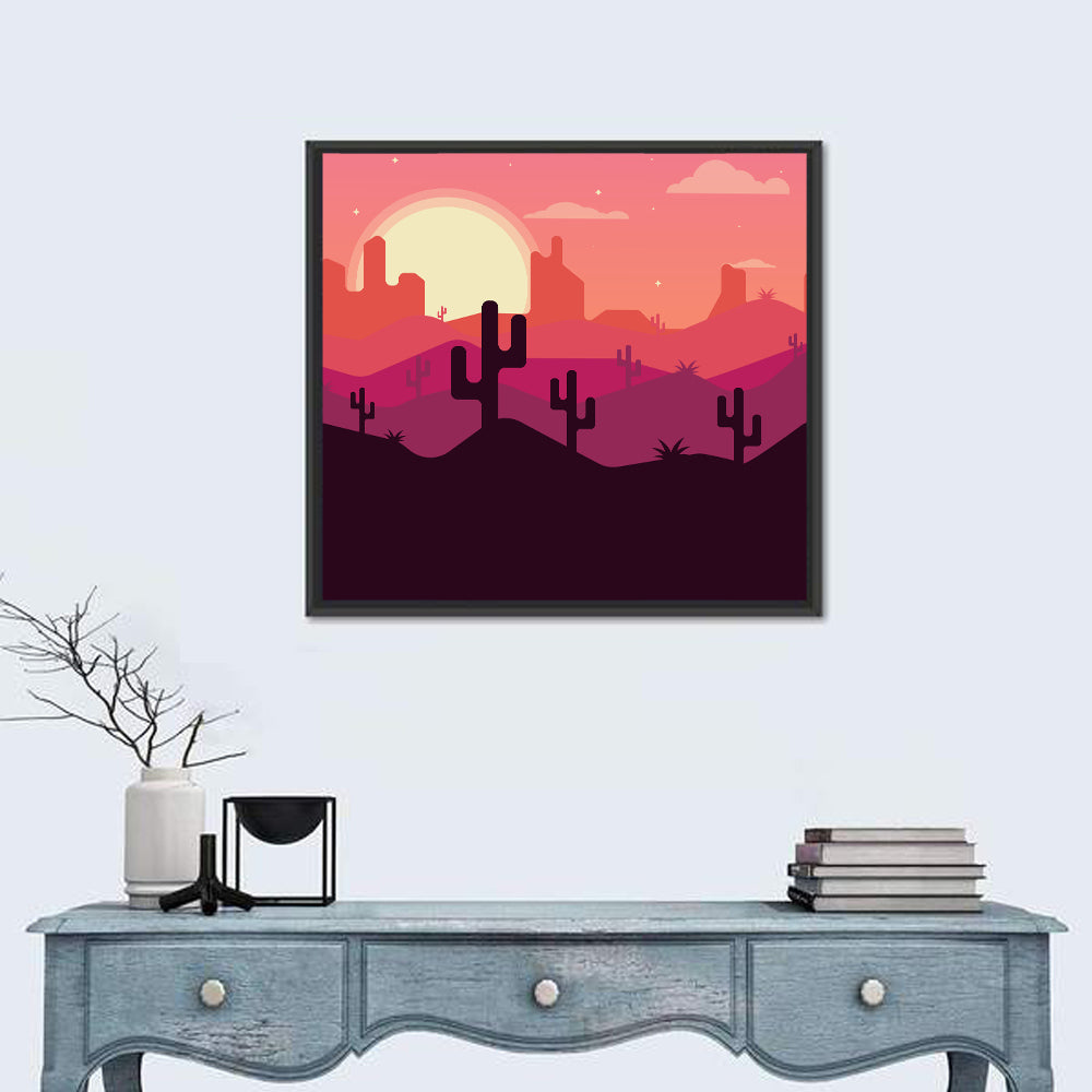 Desert Sunset with Saguaro Silhouettes Wall Art