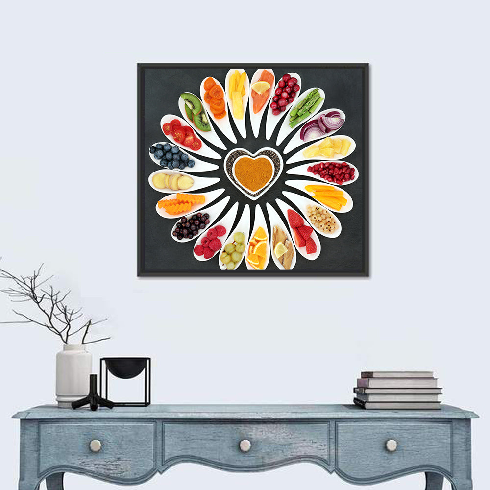 Heart-shaped Superfood Arrangement Wall Art in a room, square