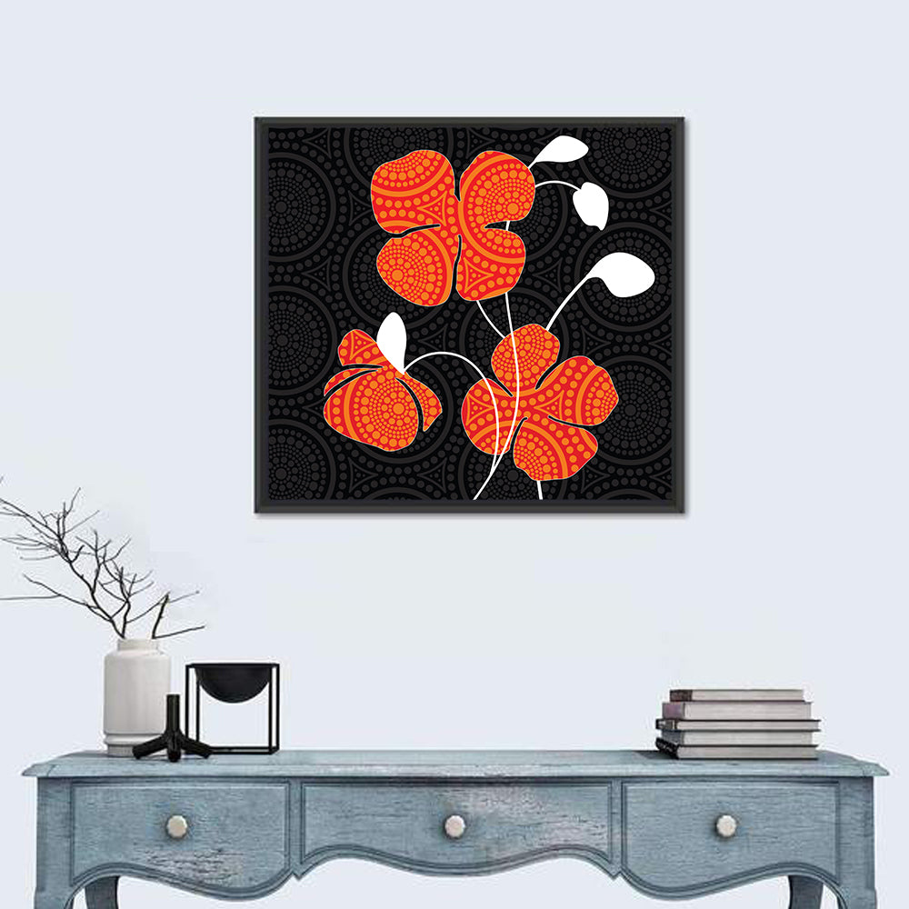 Black and Orange Poppy Illustration Wall Art in a room, square