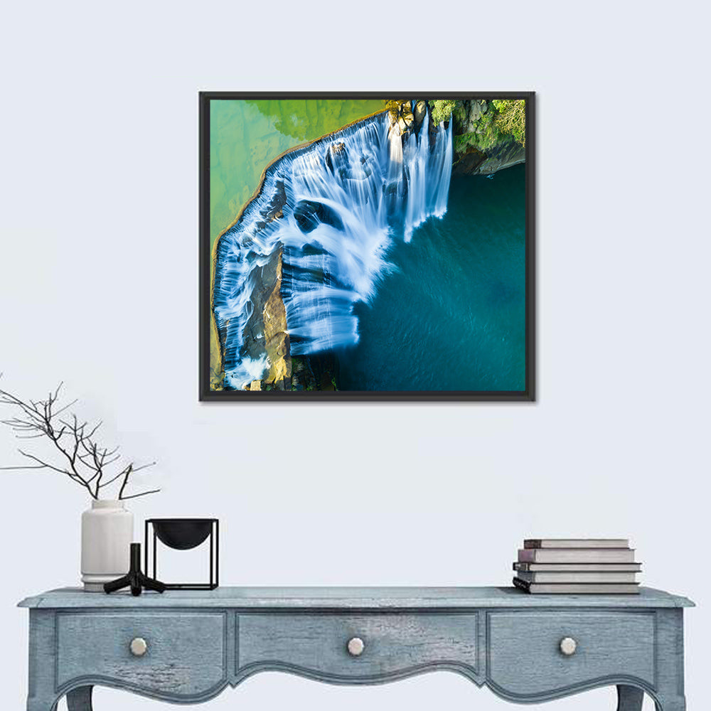 Shifen Waterfall Aerial Wall Art in a room, square
