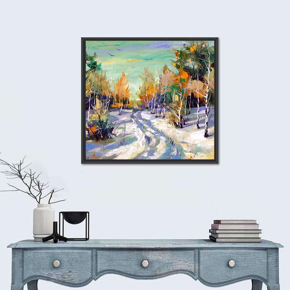 Winter Birch Forest Path Wall Art