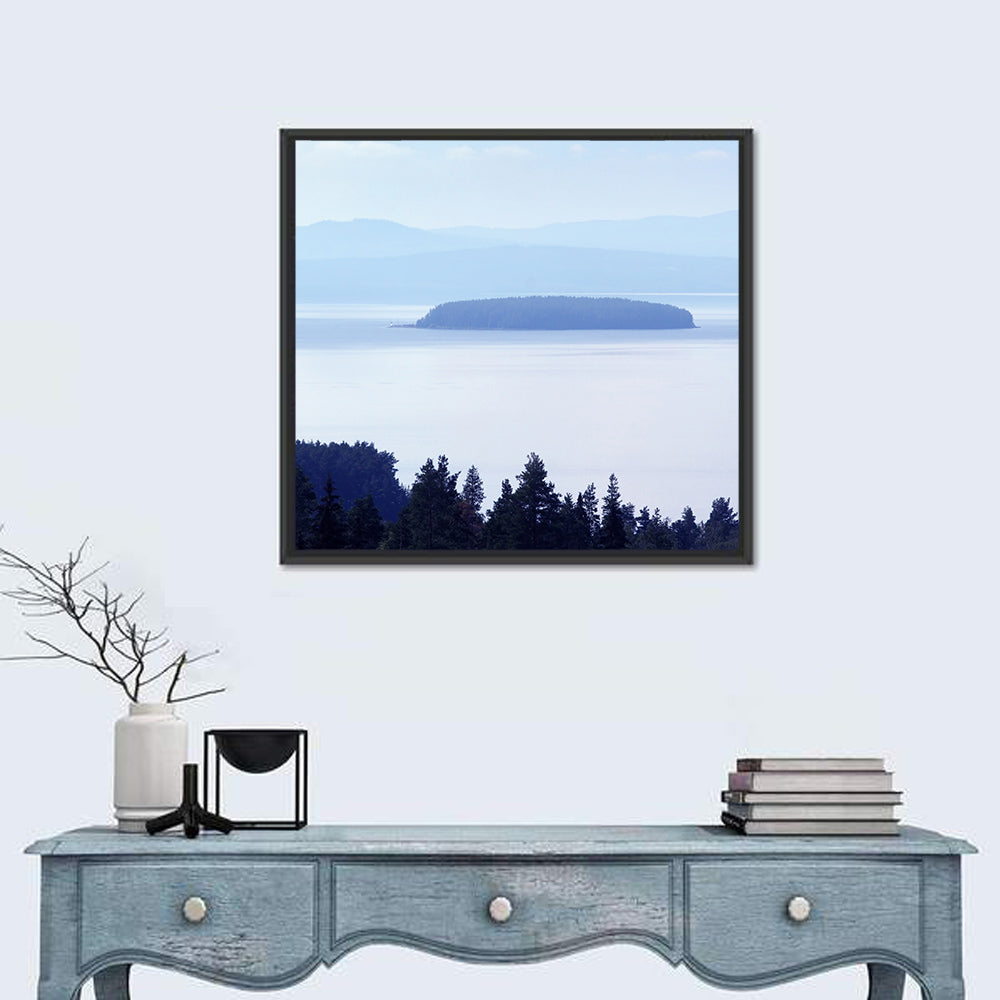 Dalarna Mist with Lighthouse Wall Art in a room, square
