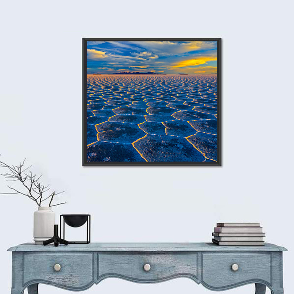 Salar De Uyuni Salt Flats at Sunset Wall Art in a room, square