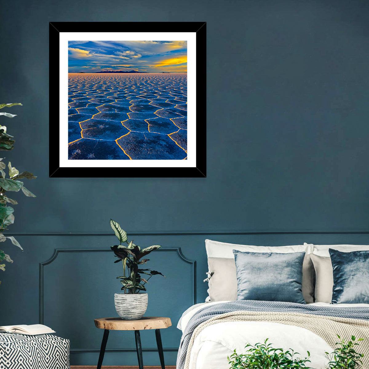 Salar De Uyuni Salt Flats at Sunset Wall Art in a room, square