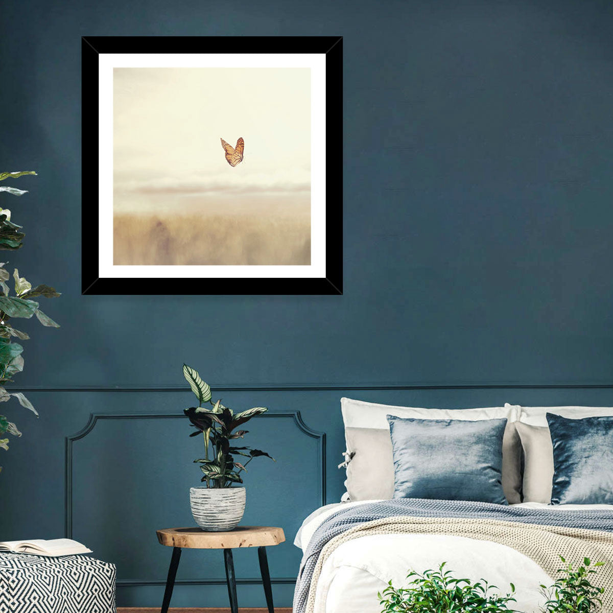 Monarch Over Beige Field Wall Art in a room, square