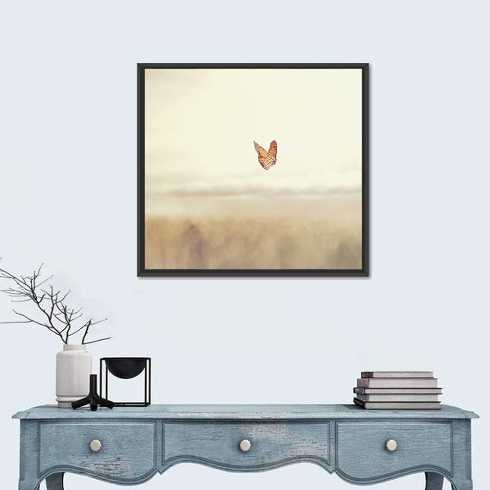 Monarch Over Beige Field Wall Art in a room, square