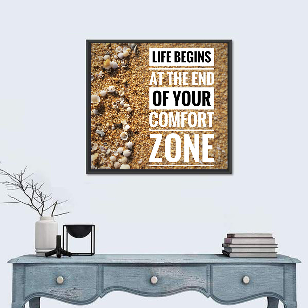 Life Begins at the End Quote Wall Art in a room, square