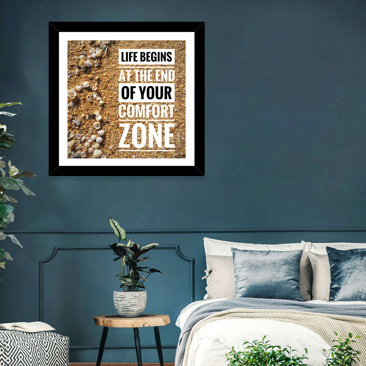 Life Begins at the End Quote Wall Art in a room, square