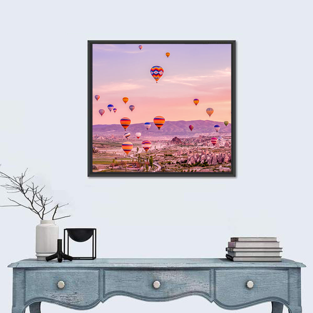 Cappadocia Hot Air Balloons Wall Art in a room, square