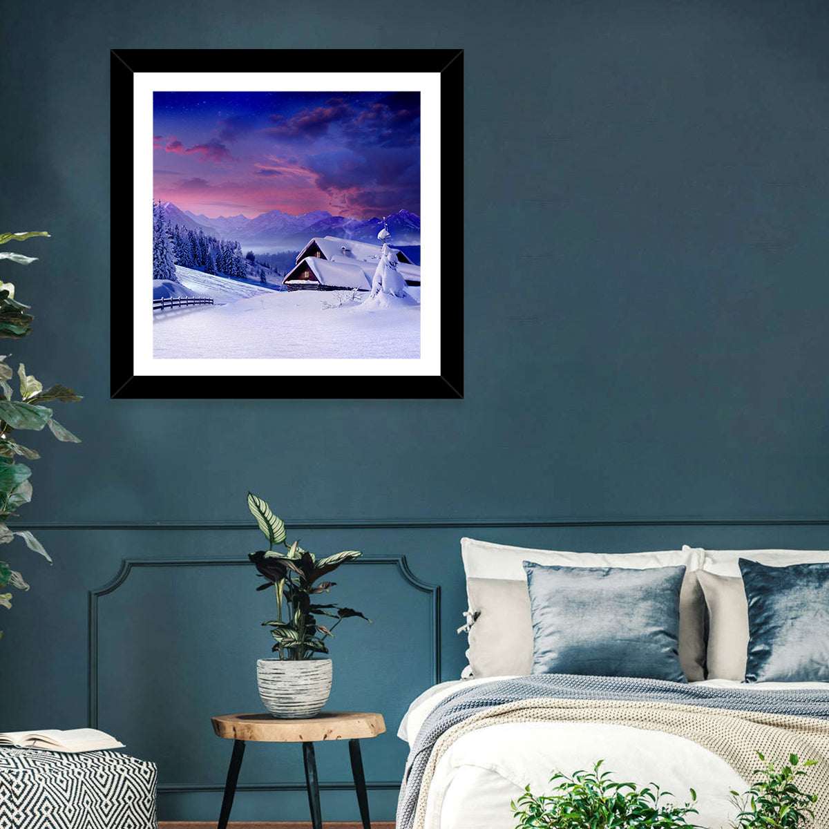 Snowy Mountain Cabin Wall Art
