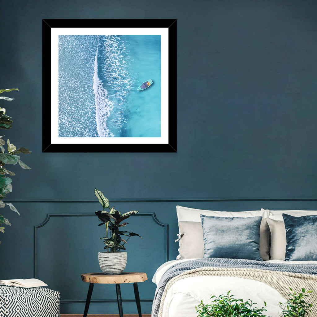 Lone Boat Over Turquoise Waves Wall Art