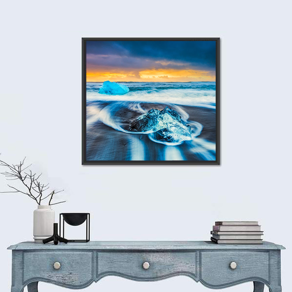 Diamond Beach Ice at Dusk Wall Art