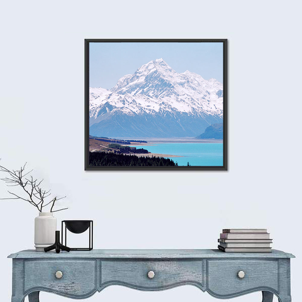 Lake Pukaki and Aoraki Mount Cook Wall Art in a room, square