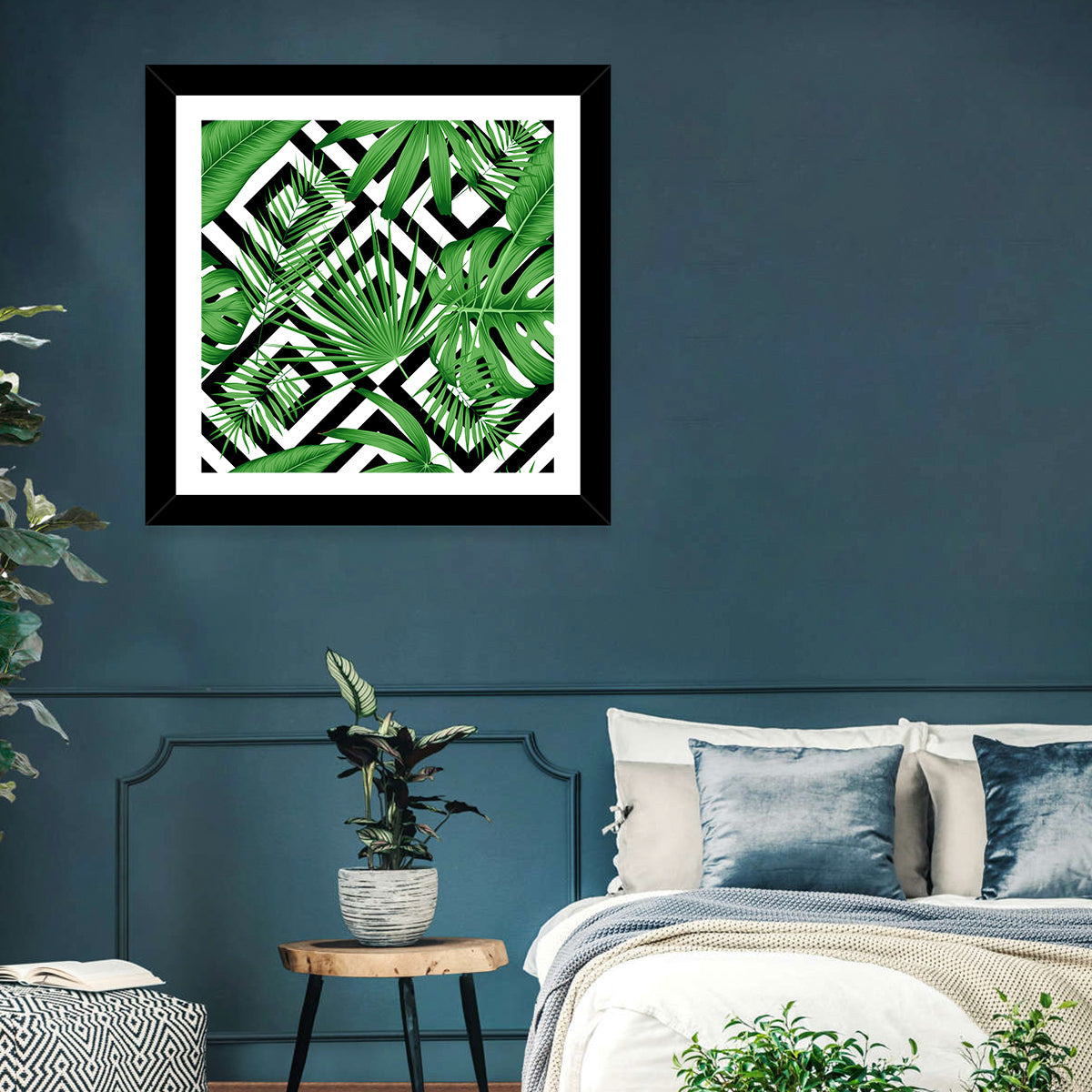 Tropical Geometric Leaves Pattern Wall Art