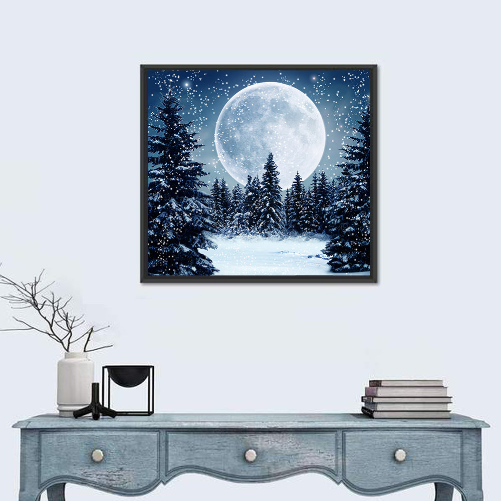 Full Moon Over Snowy Pines Wall Art