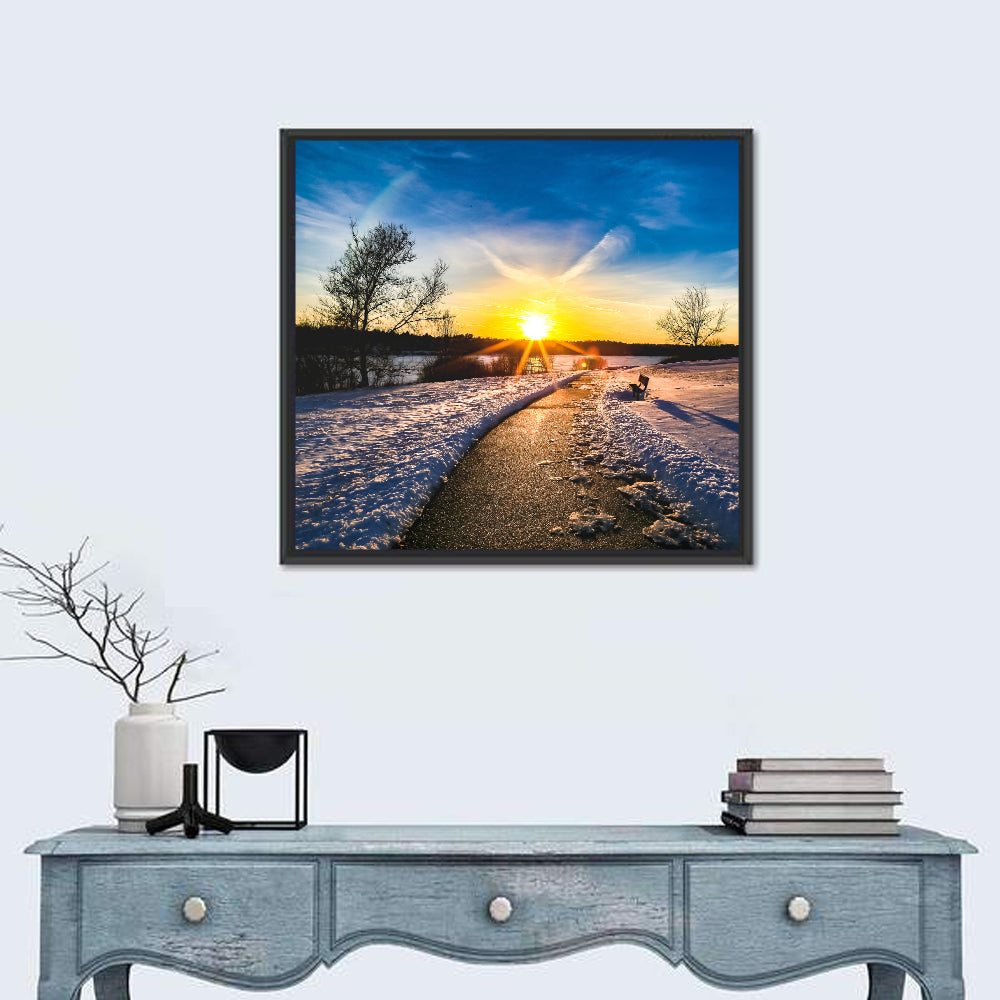 Lake Zorinsky Winter Sunrise Wall Art in a room, square