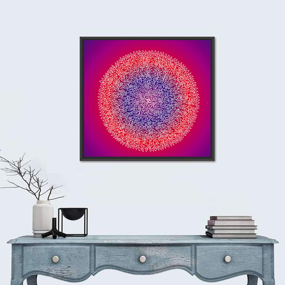 Botanical Om Mandala Wall Art in a room, square