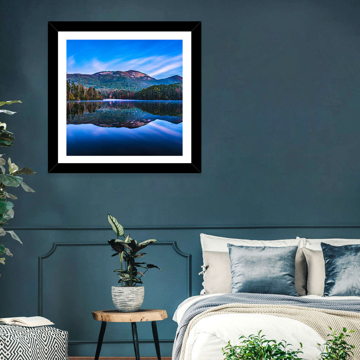 Pinnacle Lake Reflection Wall Art in a room, square