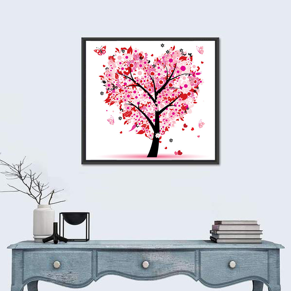 Pink Heart Tree Wall Art in a room, square