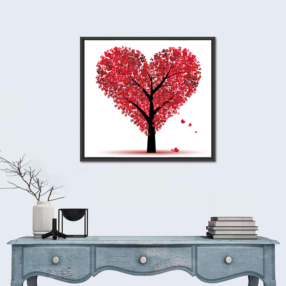 Heart-shaped Tree Illustration Wall Art in a room, square
