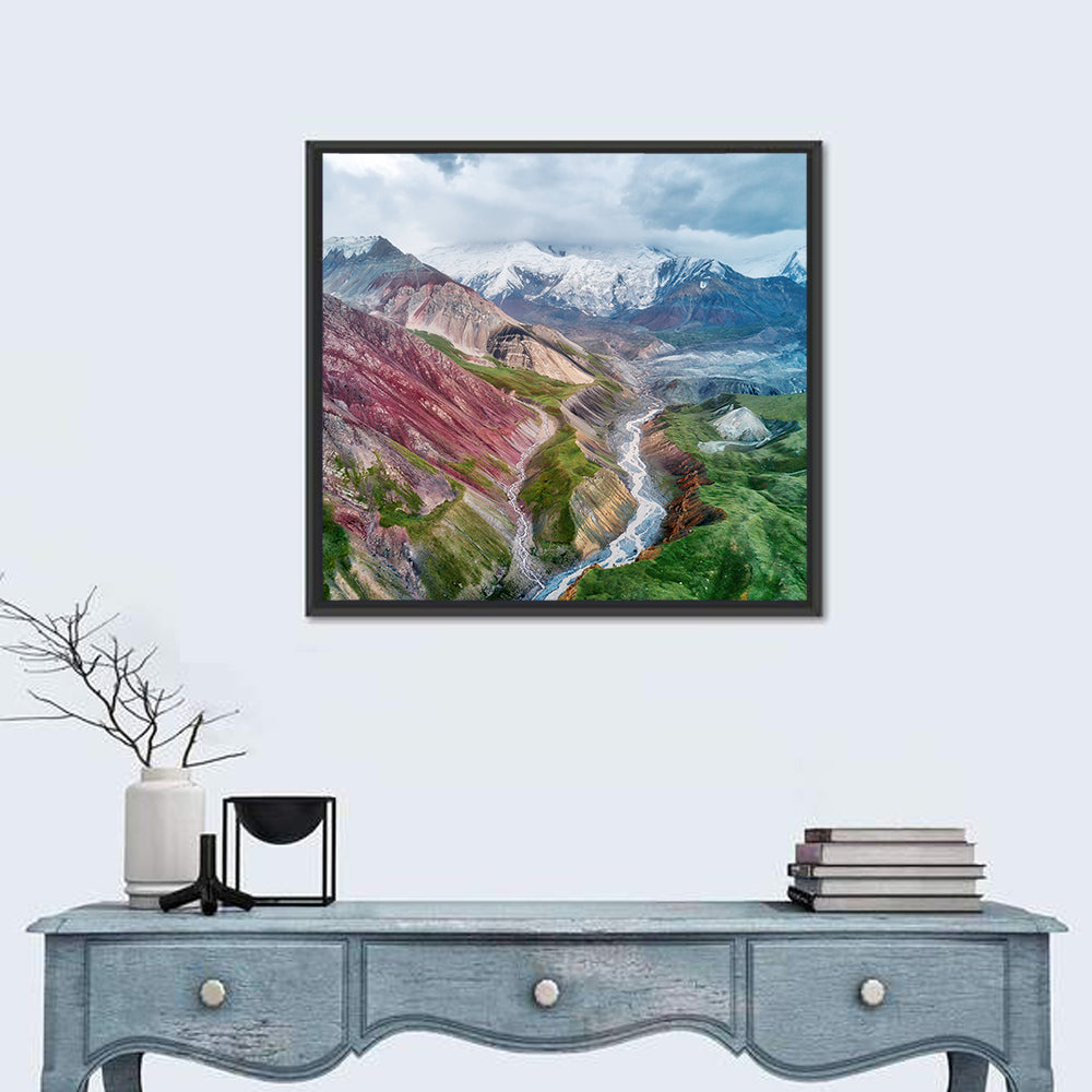 Mount Lenin Glacial Valley Wall Art in a room, square