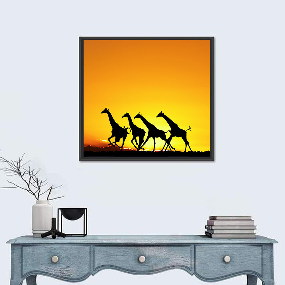 Savanna Giraffes at Sunset Wall Art