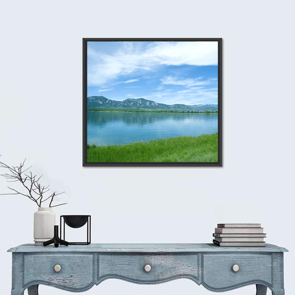 Boulder Reservoir and Flatirons Wall Art in a room, square