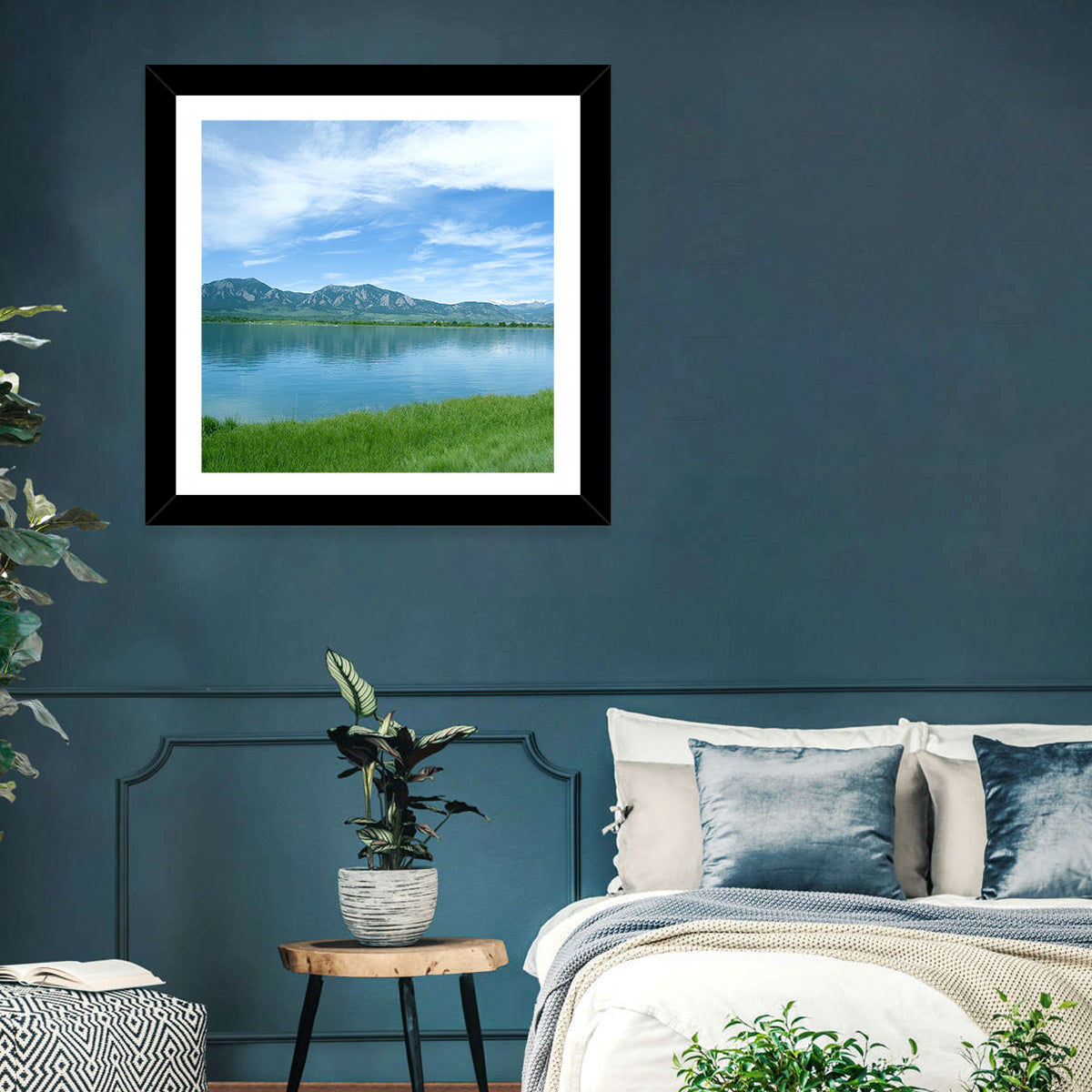 Boulder Reservoir and Flatirons Wall Art in a room, square