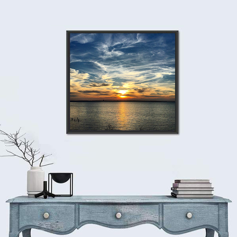 Texoma Lake Sunset Wall Art in a room, square