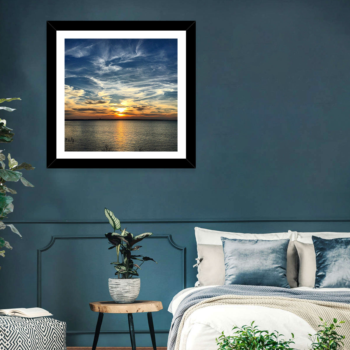 Texoma Lake Sunset Wall Art in a room, square