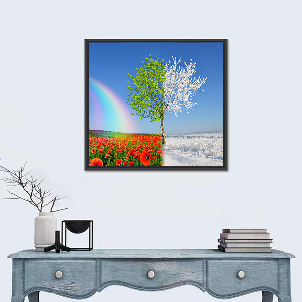 Seasonal Split Landscape Wall Art in a room, square