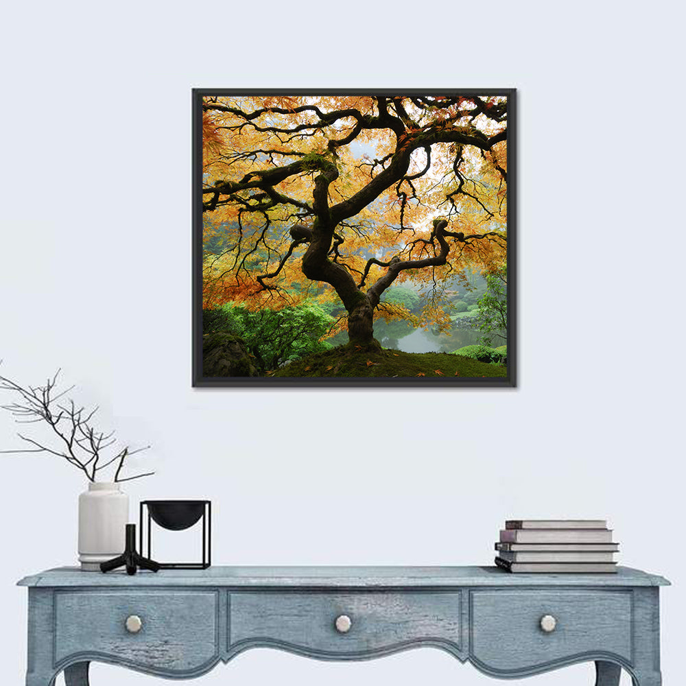 Japanese Autumn Maple Wall Art in a room, square