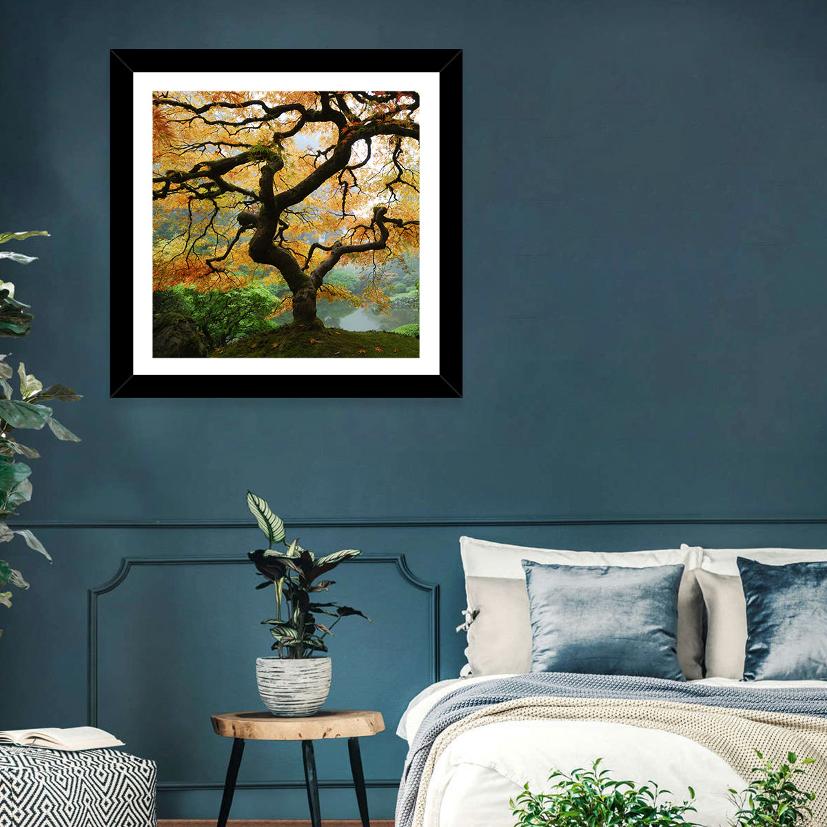 Japanese Autumn Maple Wall Art in a room, square