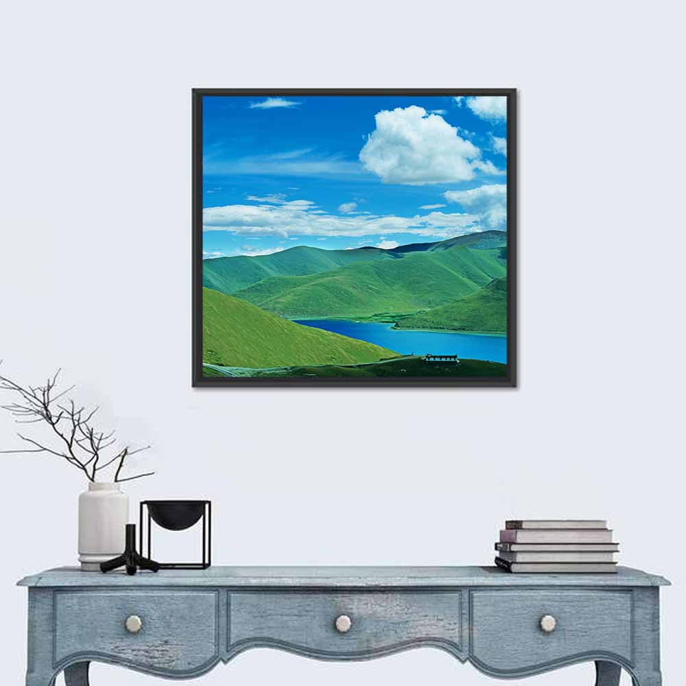 Yamdrok Tso Turquoise Lake Wall Art in a room, square