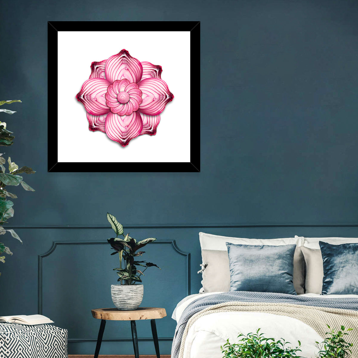 Red Onion Mandala Floral Pattern Wall Art in a room, square