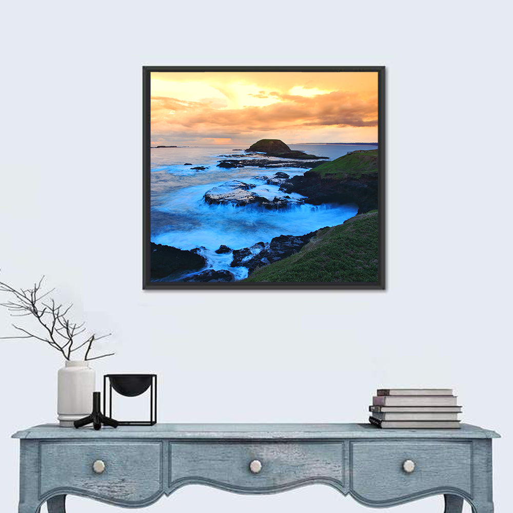 Phillip Island Cliffs at Sunset Wall Art in a room, square